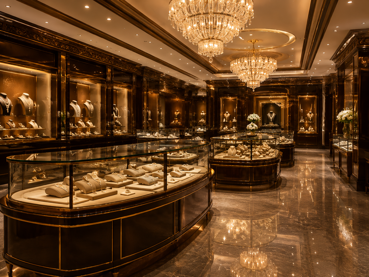 Warm jewellery showroom interior